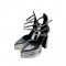 Pointed Toe Chunky Heels Platforms Ankle Buckle Straps Metallic Pumps - Silver