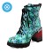 Round Toe Chunky Heels Printing Wood Grain Ankle Highs Autumn Boots - Blue Patent
