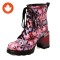Round Toe Chunky Heels Printing Wood Grain Ankle Highs Autumn Boots - Pink Patent