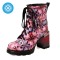 Round Toe Chunky Heels Printing Wood Grain Ankle Highs Winter Boots - Pink Patent