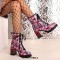 Round Toe Chunky Heels Printing Wood Grain Ankle Highs Autumn Boots - Pink Patent