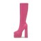 Square Toe Chunky Heels Double Platforms Knee Highs Boots - Rose Faux Leather
