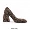 Square Toe Chunky Heels Brush Pattern Shoes - Tan
