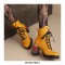 Round Toe Chunky Heels Platforms Ankle LaceUp Heart Boots - Yellow