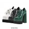 Round Toe Chunky Heels Platforms Lace Up Crocodile Pattern Pumps - Black