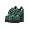 Round Toe Chunky Heels Platforms Lace Up Crocodile Pattern Pumps - Green