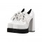Round Toe Chunky Heels Platforms Lace Up Crocodile Pattern Pumps - White