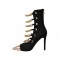 Pointed Toe Metal Chain Stiletto Gladiator Pumps with Back Zipper - Black
