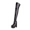 Round Toe Over The Knee Chunky Heels Side Zipper Platforms Super Sexy Patent Boots - Black
