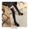 Round Toe Over The Knee Chunky Heels Side Zipper Platforms Super Sexy Patent Boots - Black
