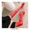 Round Toe Over The Knee Chunky Heels Side Zipper Platforms Super Sexy Boots - Red