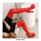 Round Toe Over The Knee Chunky Heels Side Zipper Platforms Super Sexy Boots - Red