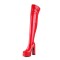 Round Toe Over The Knee Chunky Heels Side Zipper Platforms Super Sexy Patent Boots - Red