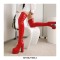 Round Toe Over The Knee Chunky Heels Side Zipper Platforms Super Sexy Patent Boots - Red