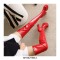 Round Toe Over The Knee Chunky Heels Side Zipper Platforms Super Sexy Patent Boots - Red