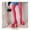 Round Toe Over The Knee Chunky Heels Side Zipper Platforms Super Sexy Patent Boots - Rose Red