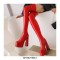 Round Toe Over The Knee Chunky Heels Pull On Platforms Super Sexy Boots - Red