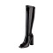 Peep Toe Knee Highs Chunky Heels Summer Party Zipper Boots - Black