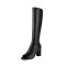 Peep Toe Knee Highs Chunky Heels Summer Party Zipper Boots - Black