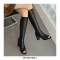 Peep Toe Knee Highs Chunky Heels Summer Party Zipper Boots - Black
