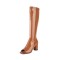 Peep Toe Knee Highs Chunky Heels Summer Party Zipper Boots - Brown