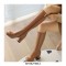 Peep Toe Knee Highs Chunky Heels Summer Party Zipper Boots - Brown