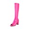 Peep Toe Knee Highs Chunky Heels Summer Party Zipper Boots - Rose Red