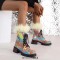 Round Toe Lace Up Low Chunky Heels Ankle Highs - Watercolor Multicolor Patent