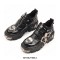 Metal Toe Platforms Gothic Punk Style Flats Buckle Straps Skeleton Black Loafers