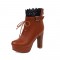 Round Toe Block Heels Ankle Buckle Straps LaceUp Booties with Back Zipper - Auburn