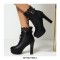 Round Toe Block Heels Ankle Buckle Straps LaceUp Booties with Back Zipper - White