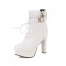 Round Toe Block Heels Ankle Buckle Straps LaceUp Booties with Back Zipper - White
