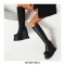 Round Toe Wedges Platforms Knee Highs Chelsea Boots with Side Zipper - Black