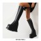 Round Toe Wedges Platforms Knee Highs Chelsea Boots with Side Zipper - Black