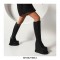 Round Toe Wedges Platforms Knee Highs Chelsea Boots with Side Zipper - Black