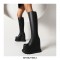 Round Toe Wedges Platforms Knee Highs Chelsea Boots with Side Zipper - Black