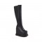 Round Toe Wedges Platforms Knee Highs Chelsea Boots with Side Zipper - Black