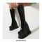 Round Toe Wedges Platforms Knee Highs Rising Stars Boots with Side Zipper - Black