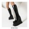 Round Toe Wedges Platforms Knee Highs Rising Stars Boots with Side Zipper - Black