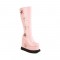 Round Toe Wedges Platforms Knee Highs Rising Stars Boots with Side Zipper - Pink