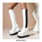 Round Toe Wedges Platforms Knee Highs Chelsea Boots with Side Zipper - White