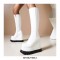 Round Toe Wedges Platforms Knee Highs Boots with Side Zipper - White