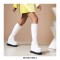 Round Toe Wedges Platforms Knee Highs Boots with Side Zipper - White