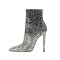 Pointed Toe Sequins Blings Stiletto Heels Ankle High Boots - Silver