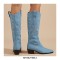 Pointed Toe Cross Denim Thick Heels Western Ankle Highs Cowboy Boots - Blue