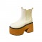 Round Toe Chunky Heels Platforms Ankle Highs Chelsea Boots - Beige