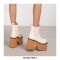 Round Toe Chunky Heels Platforms Ankle Highs Chelsea Boots - Beige