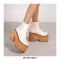 Round Toe Chunky Heels Platforms Ankle Highs Chelsea Boots - Beige