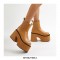 Round Toe Chunky Heels Platforms Ankle Highs Chelsea Boots - Yellow