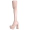 Round Toe Chunky Heels Platforms Side Zipper Over The Knees Thigh Highs Boots - Beige Faux Leather